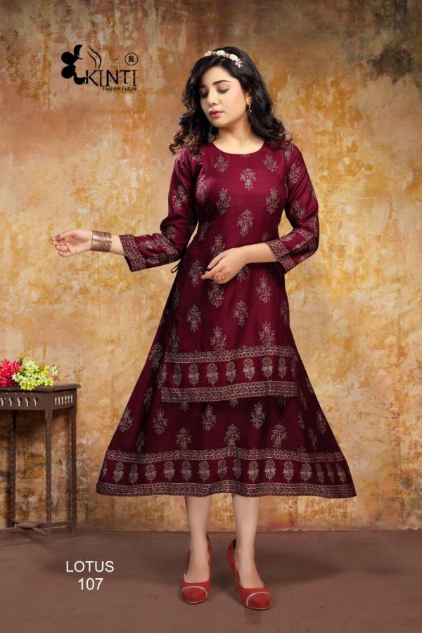 Kinti Lotus Rayon Designer Foil Printed Kurti